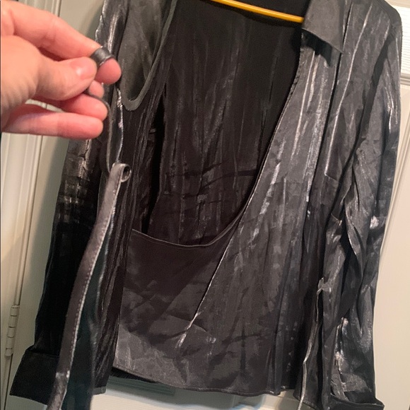 Women’s silver and black tied blouse at waist - Picture 5 of 9